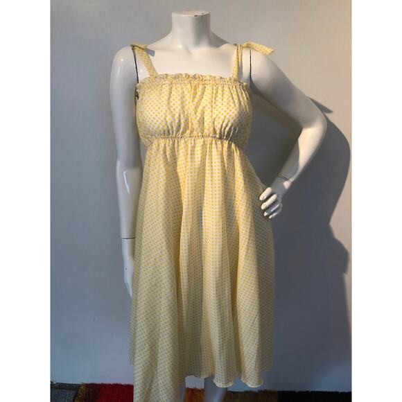 1970s yellow polka dot tent dress empire waist sz xs s - Picture 1 of 8